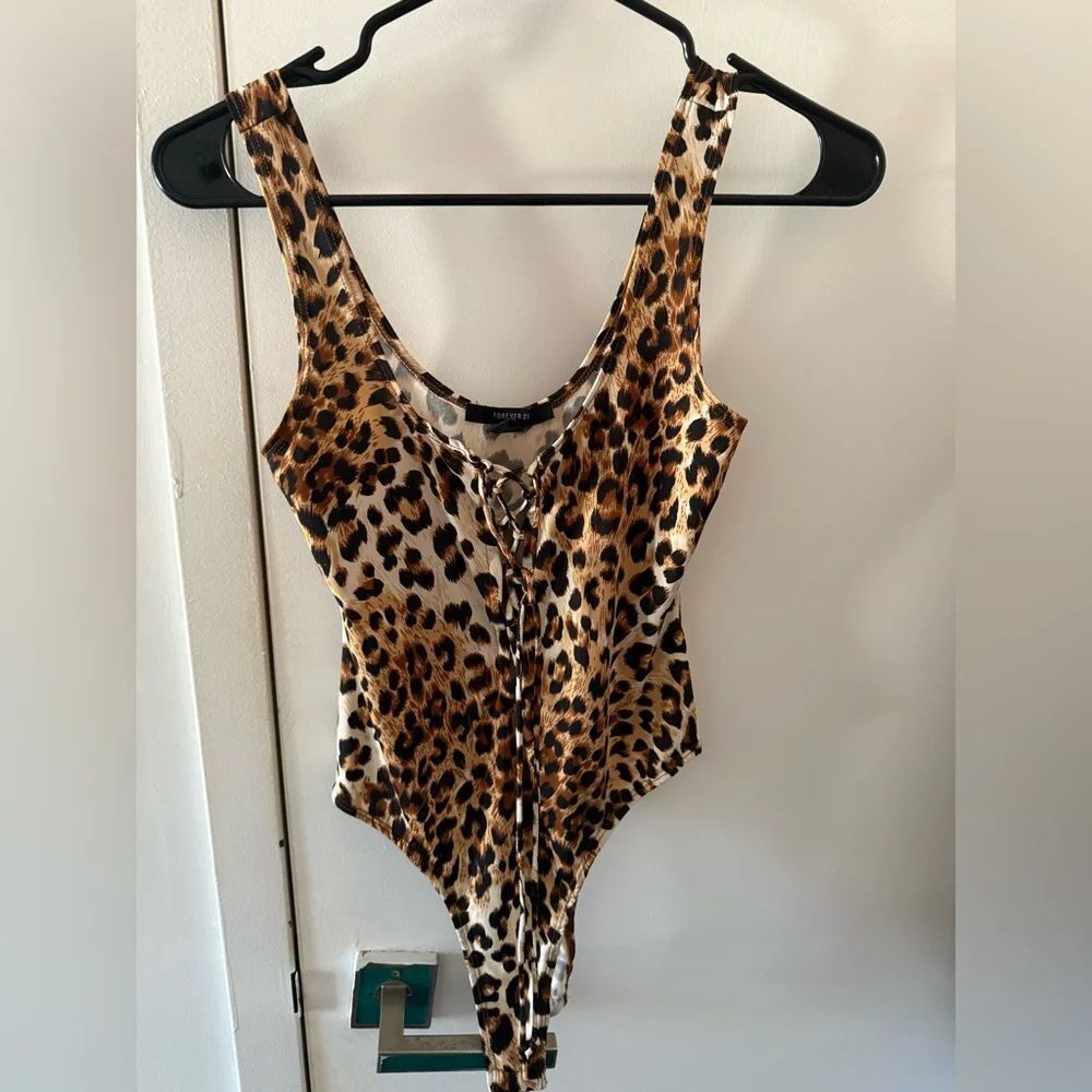 Forever 21 Animal Print Lace-Up Bodysuit
